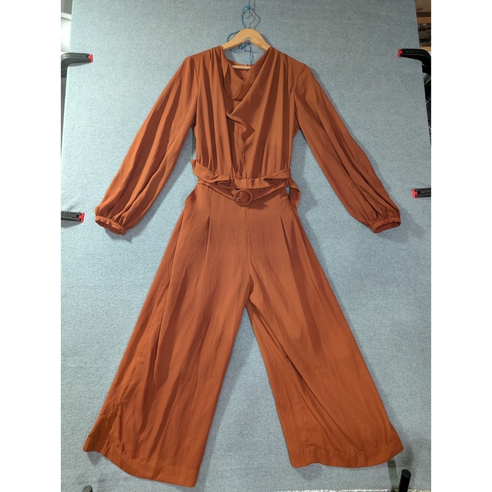 NWT MOTF Shein Wide Leg Palazzo Jumpsuit Belted Rust‎ Brown Medium